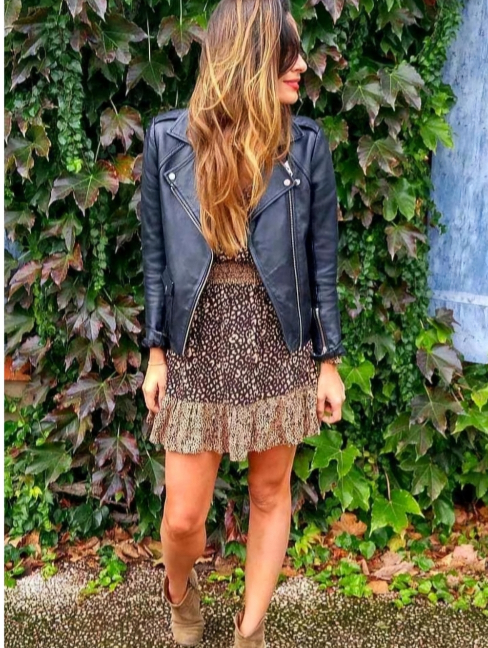 ZARA Leopard Print Mini Dress M Ruffle Hem Boho Long Sleeve Fall Blogger Style